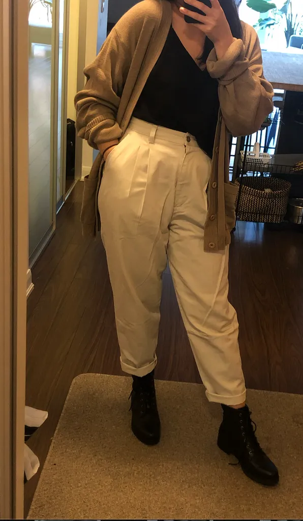 100% Cotton Beige/Cream High-waisted  Trouser Pant photo 1