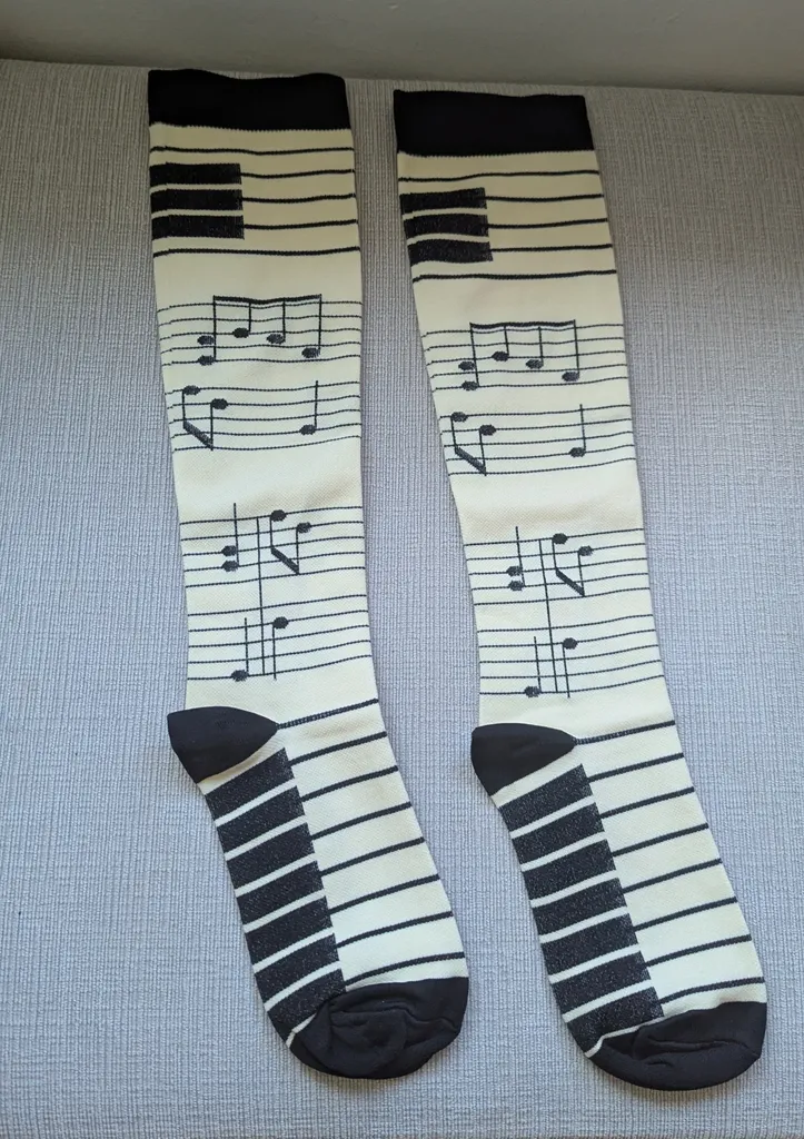 Brand New Musical Note Socks - Black and White photo 1