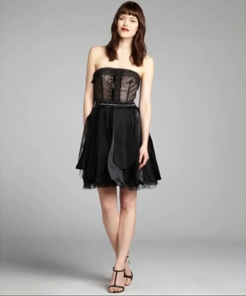 Vera Wang Black Strapless Silk Mesh Formal Dress photo 1