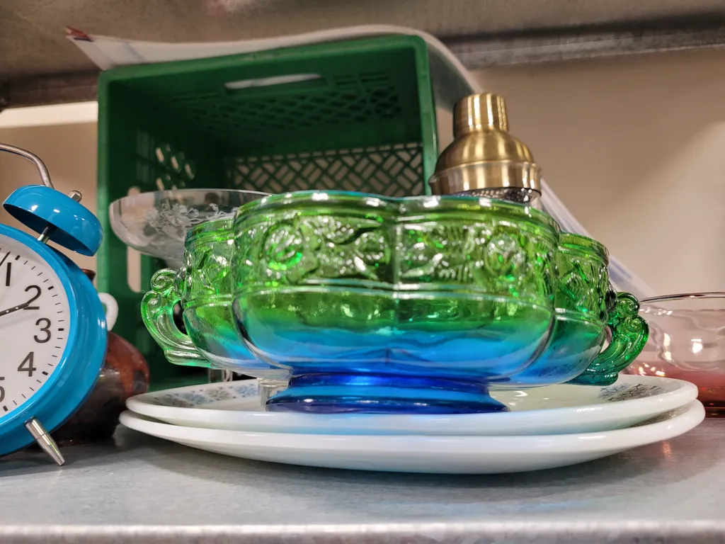 Green and blue glass bowl photo 1