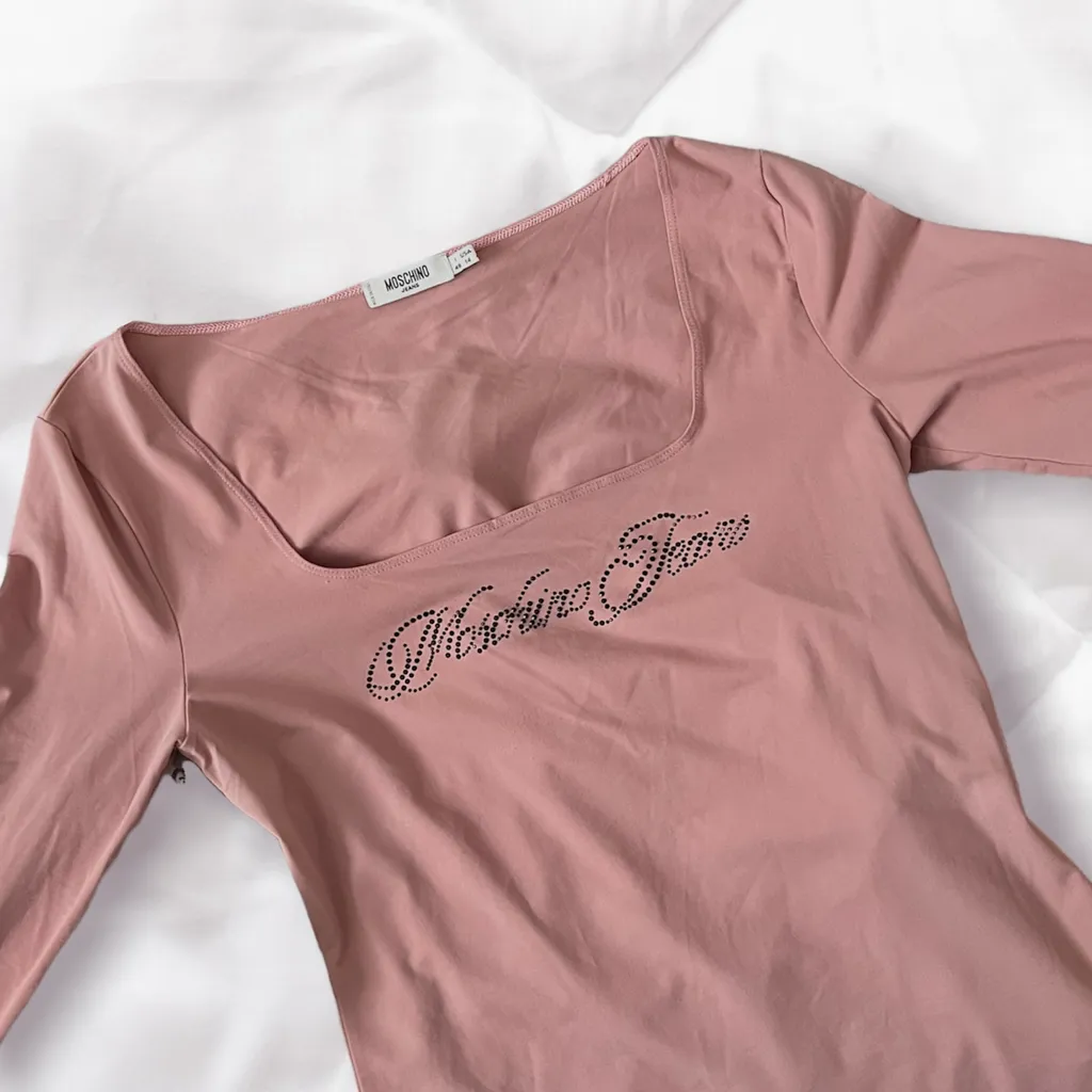 Moschino Jeans y2k Rhinestone Logo Square Neck Long Sleeve photo 1