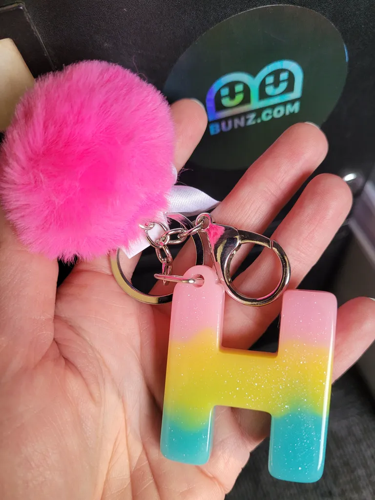 Pom pom key chain purse clip w sparkley H photo 1