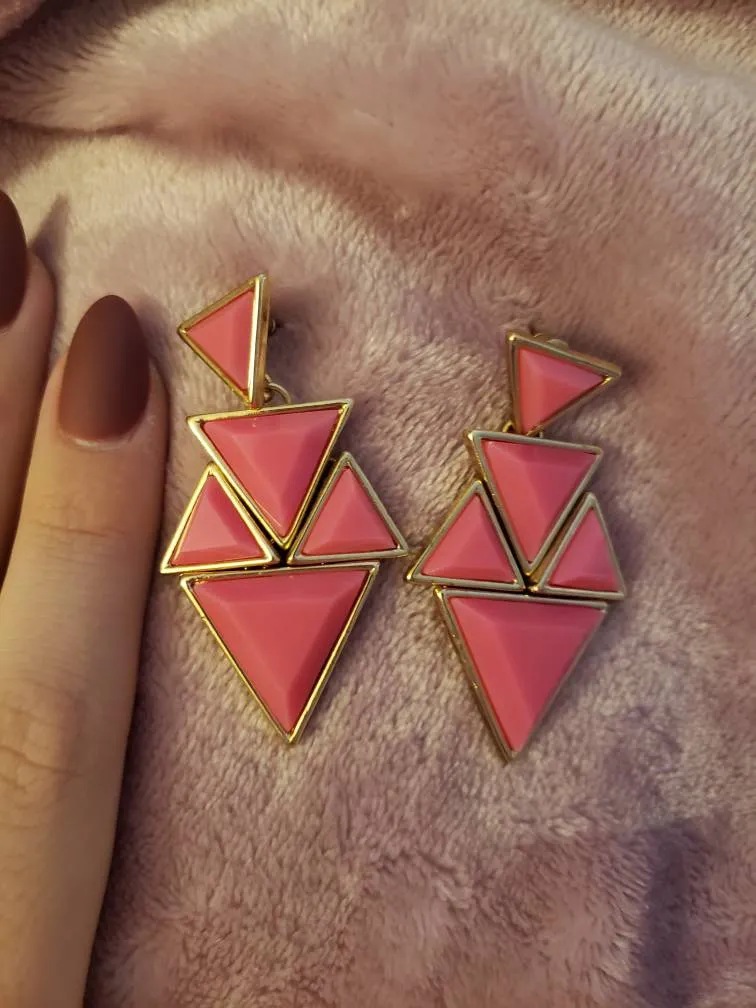F21 Large Pink Drop Earrings Triange Resin photo 1