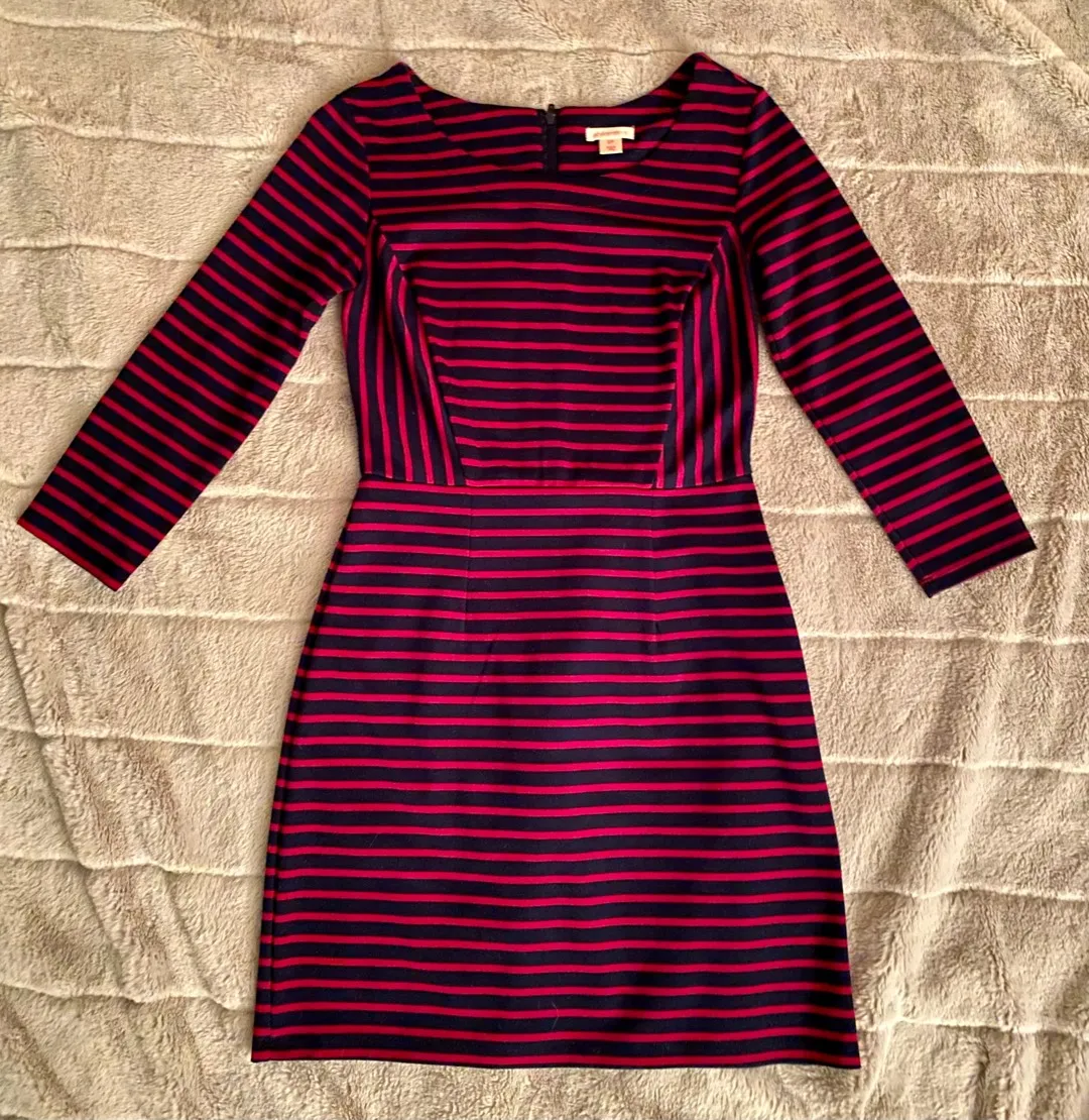 Magenta/navy striped office dress photo 1