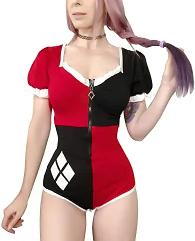 Littleforbig Button Crotch Adult Onesie Bodysuit Harley Quinn photo 1