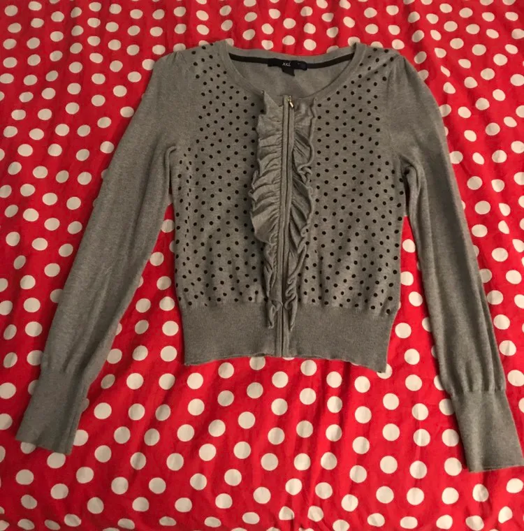 Grey polka dot ruffle cardigan photo 1