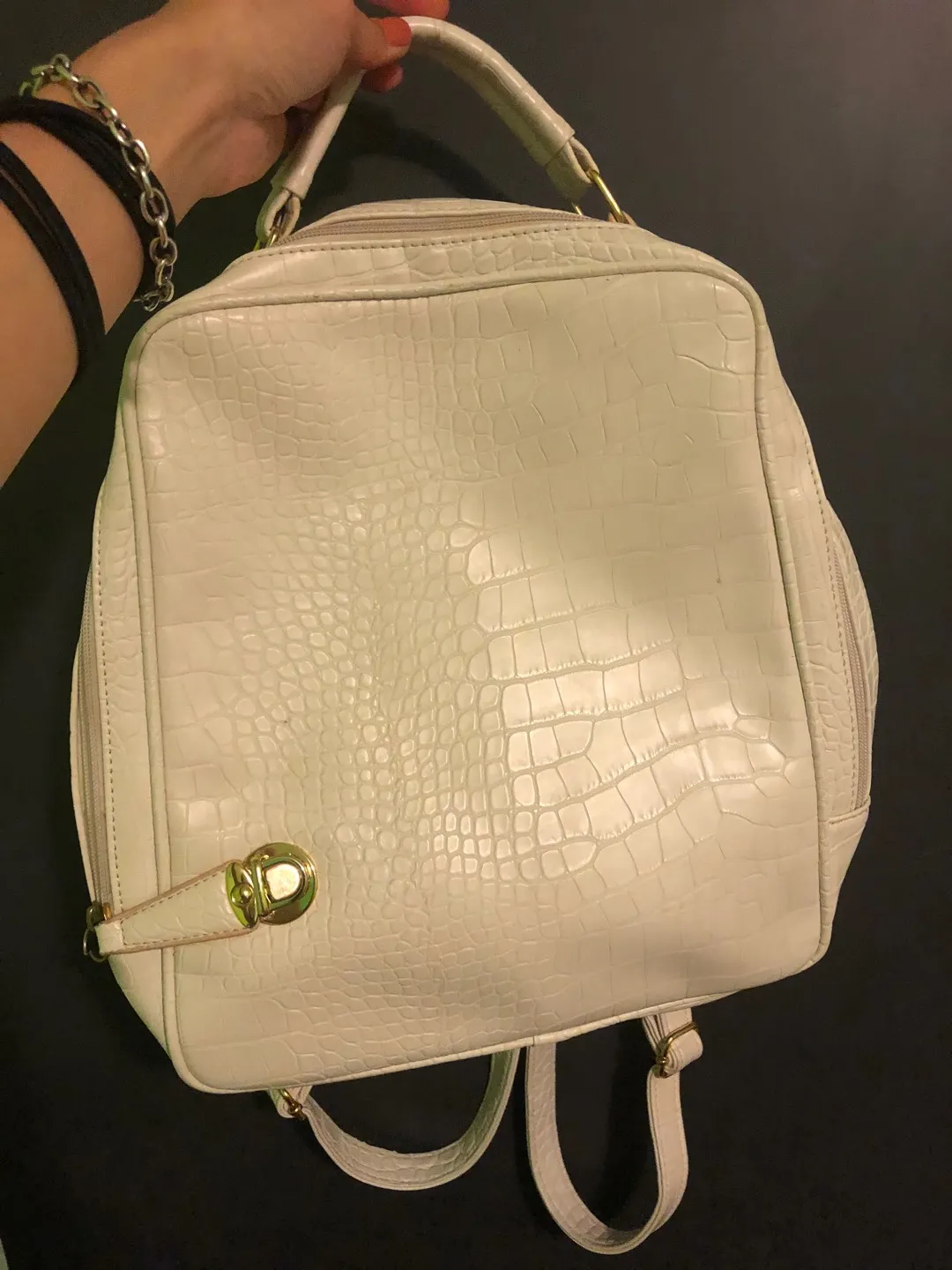 White Pleather Backpack photo 1
