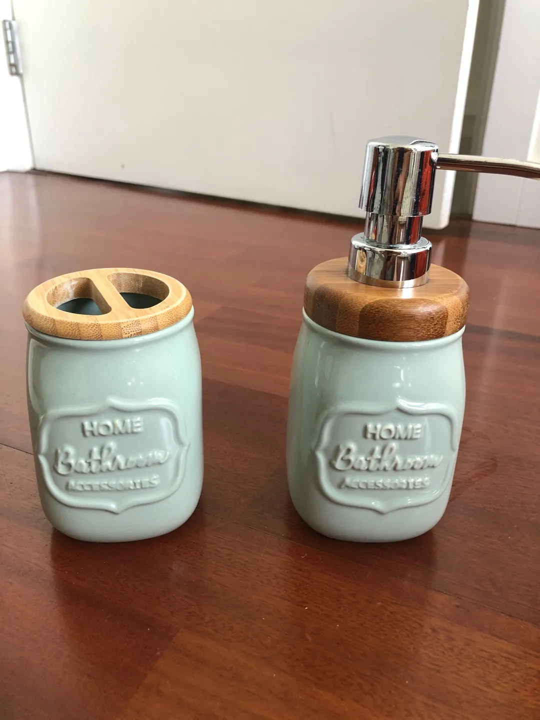Mint Soap Dispenser & Toothbrush Holder Set photo 1