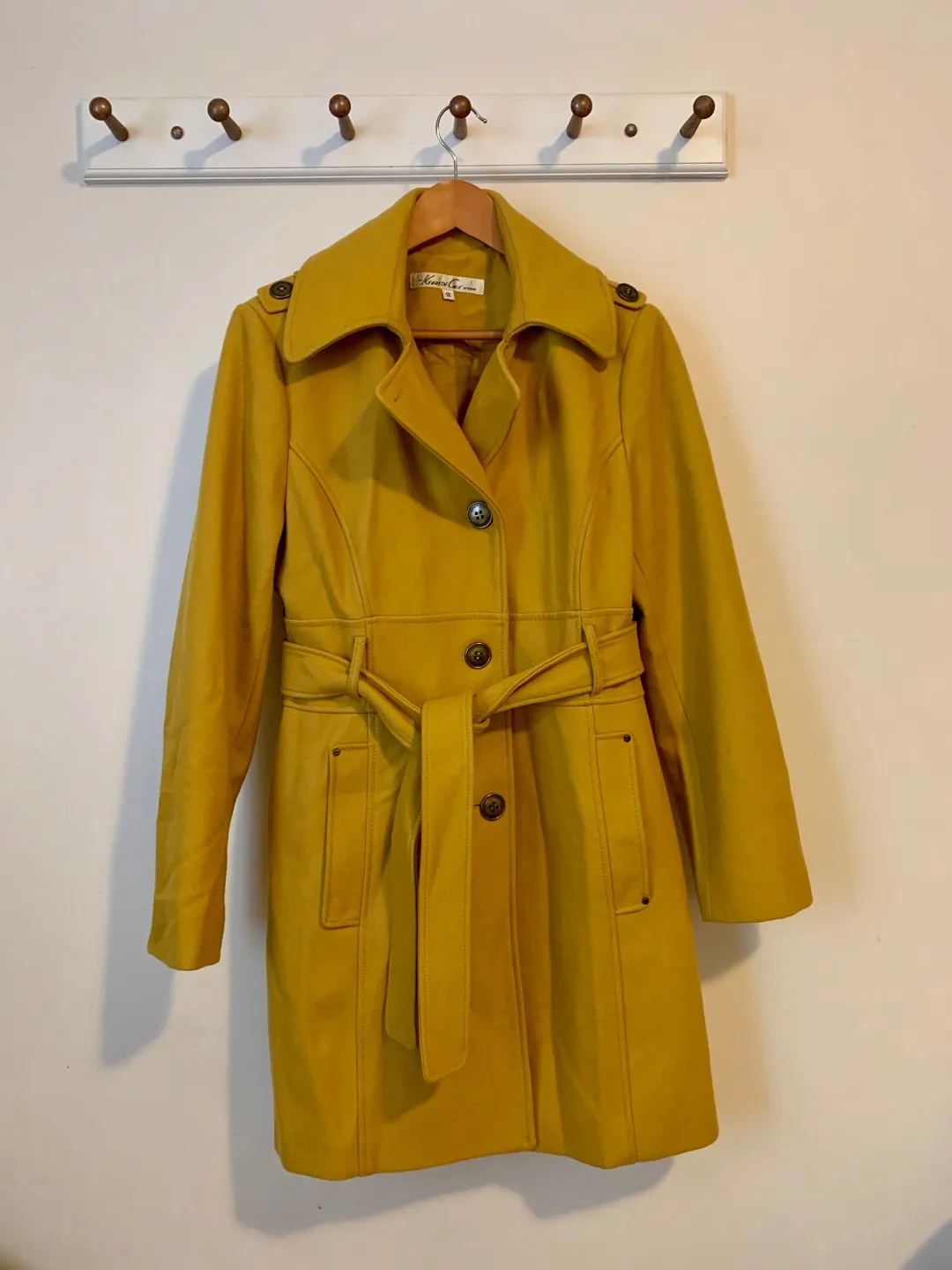 Yellow Kenneth Cole Wool Trench coat Size 12 photo 1