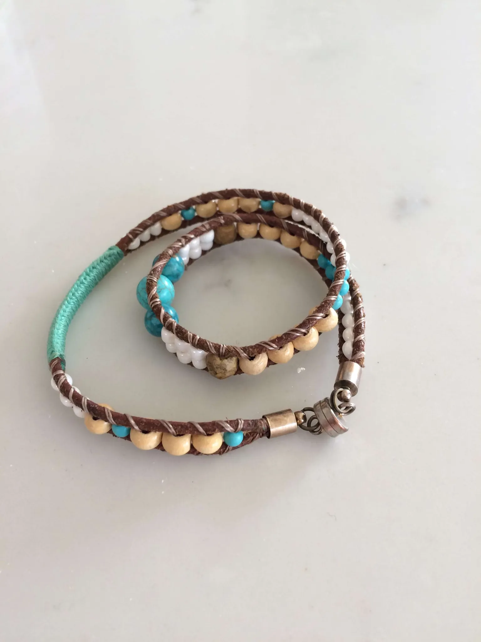Leather Beaded Wrap Bracelet photo 1