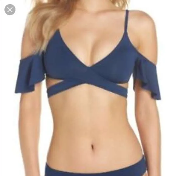 Becca Dark Blue Off-the-Shoulder Wrap Bikini Top (size L) photo 1