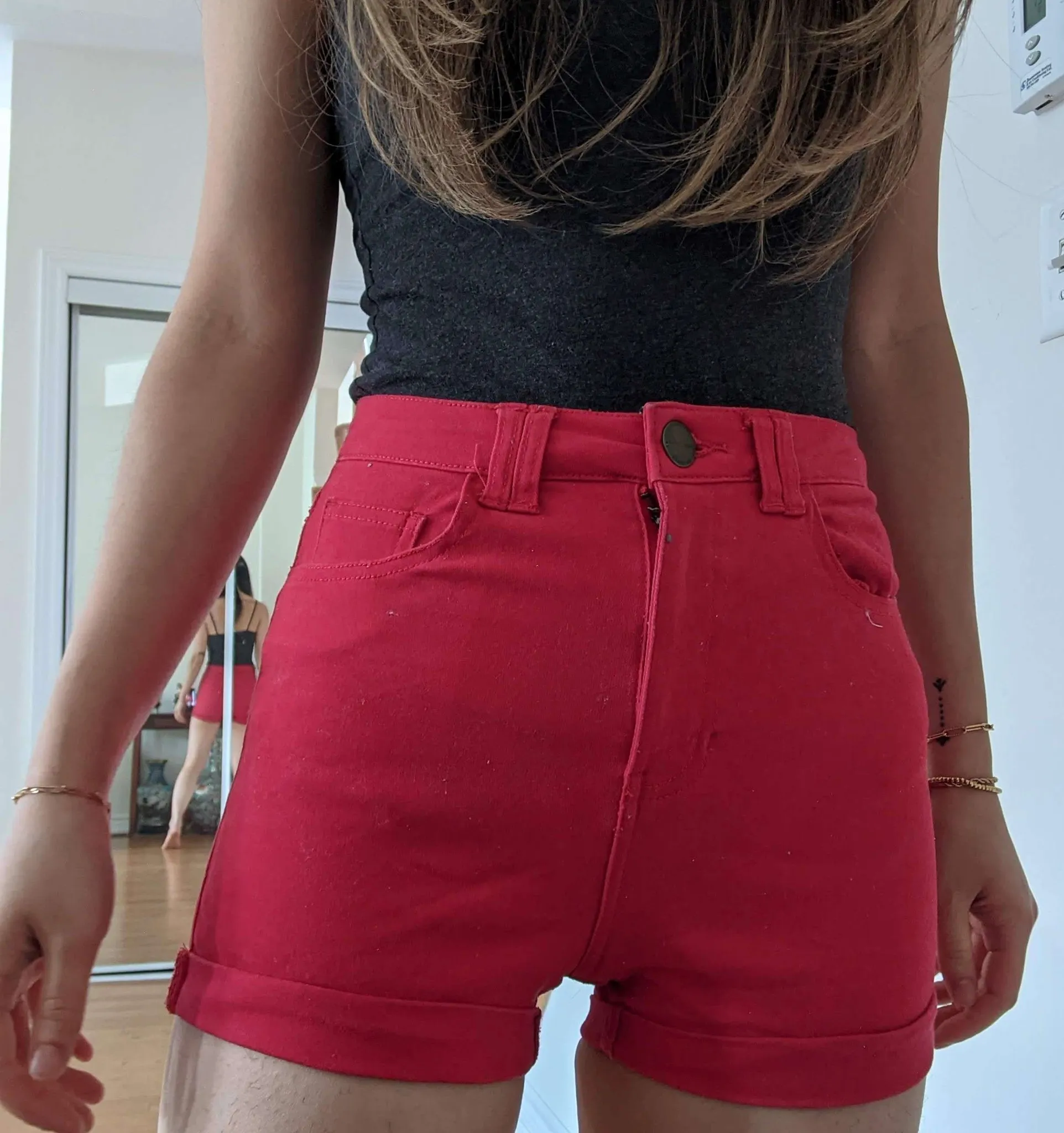 Mid- High Red Waisted Shorts- Fits Small / Xsmall photo 1