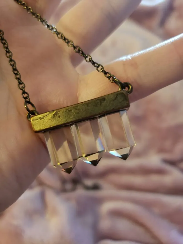 Long Brassy Quartz Costume Necklace photo 1