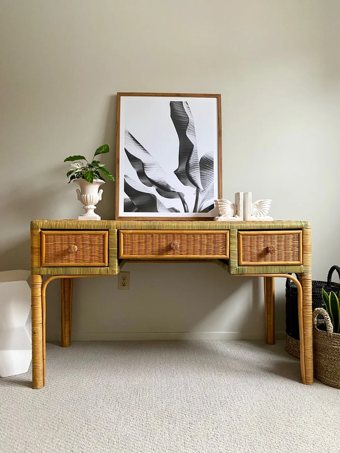 Gorgeous Two-tone 50’s Rattan Bentwood Desk / Console photo 1