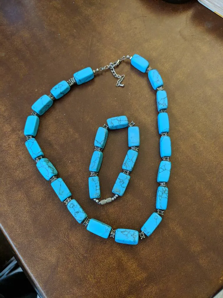 Turquoise stone Necklace And Bracelet Set photo 1