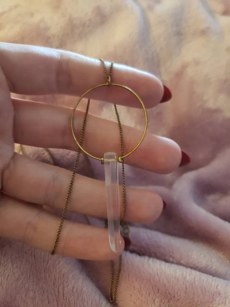 Long Crystal Hoop Necklace, Dainty Gold Chain photo 1