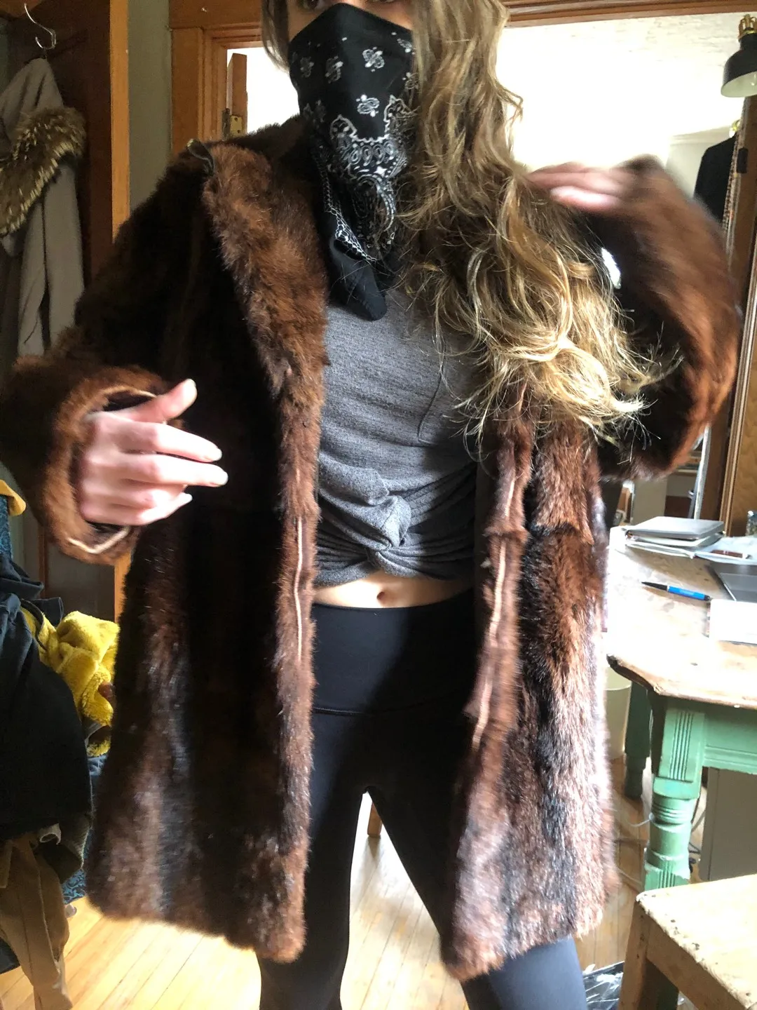 Fur Brown Winter Pea coat Jacket photo 1