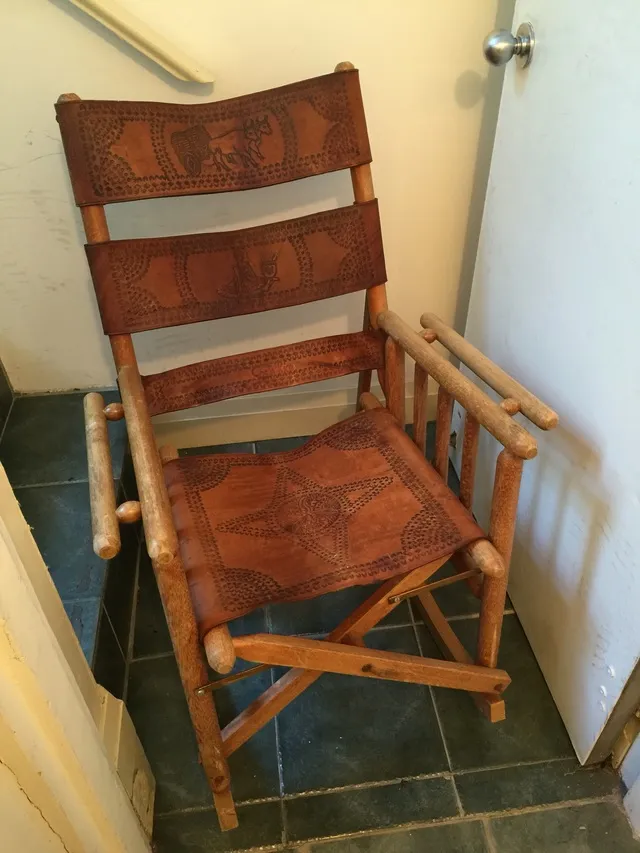 Folding Hand-tooled Leather Rocking Chair photo 1