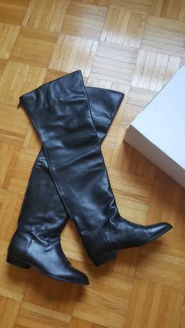 Italian Leather Knee High Boots In Black photo 1