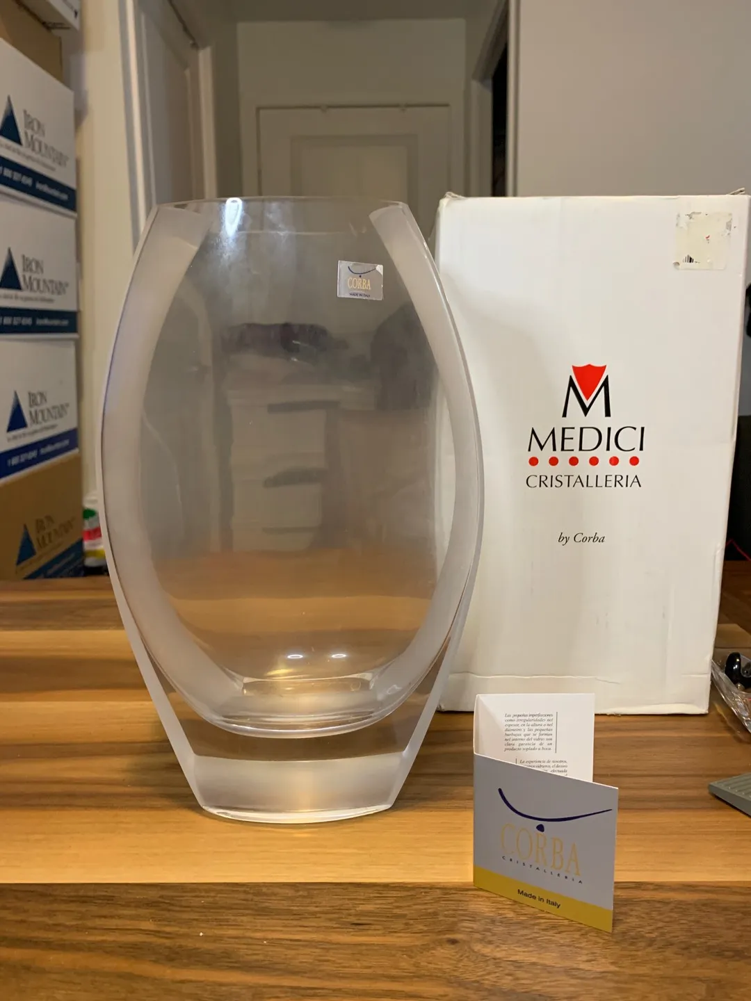 BNIB Corba Mouth Blown Italian Glass Vase photo 1