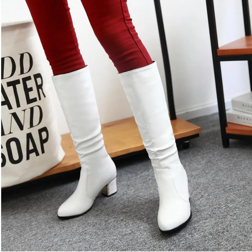 White Heeled Knee High Boots photo 1