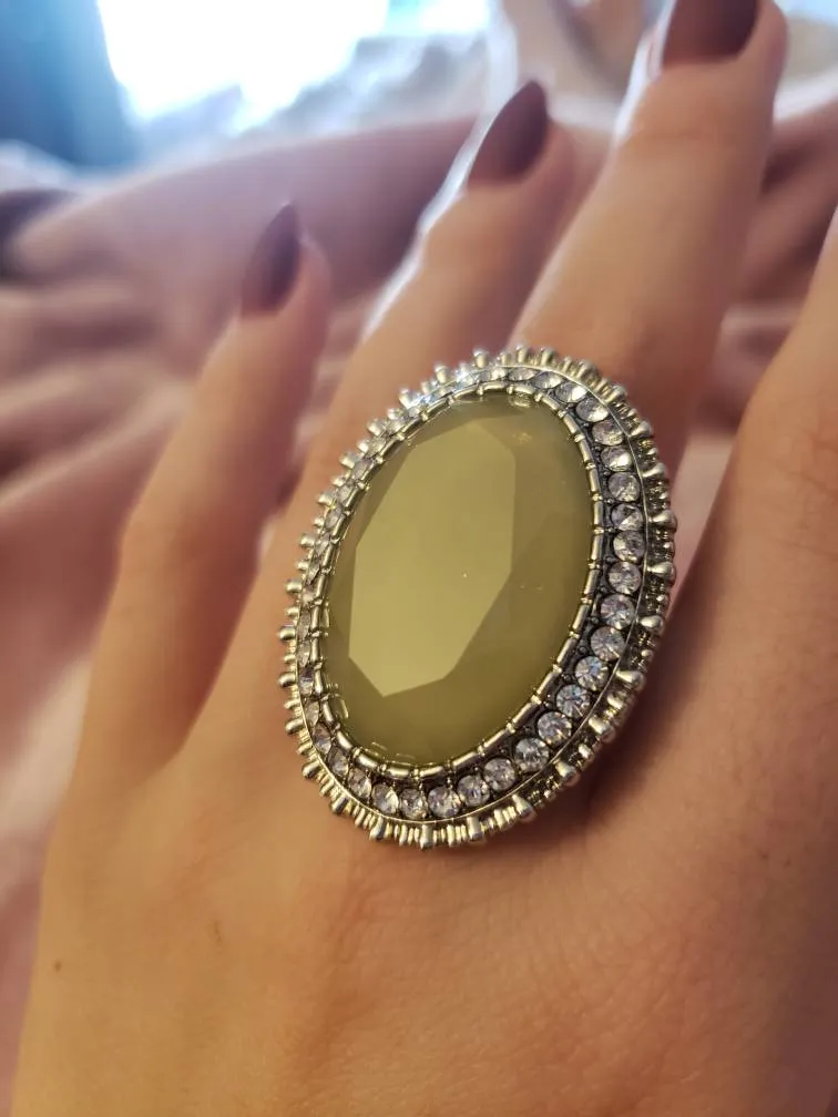 Silver And Green Large Costume Ring Size 8 photo 1