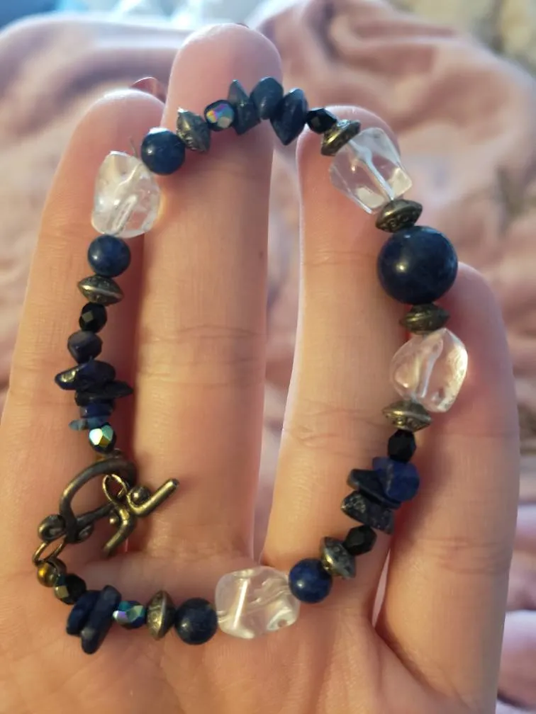 Beaded Bracelet Blue Clear Glass photo 1