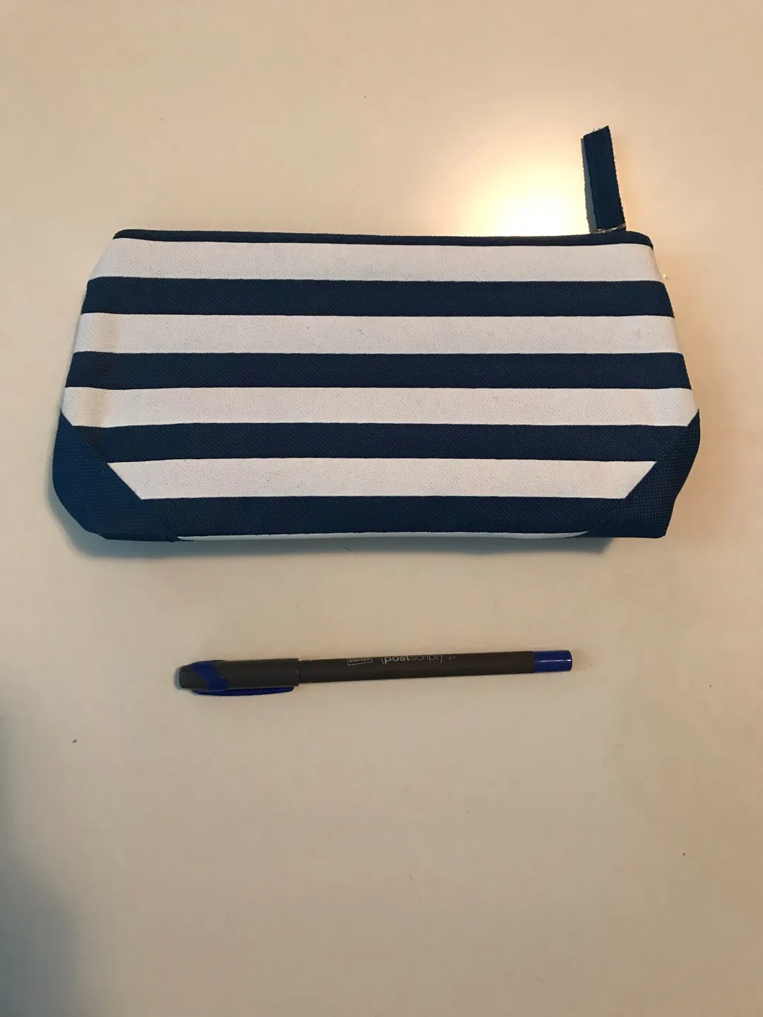Blue/white striped makeup bag/pencil case photo 1
