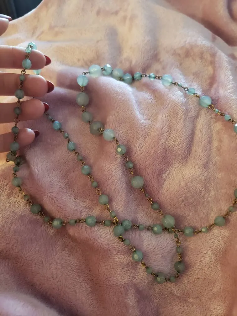 F21 Long Beaded Necklace Mint Gold photo 1