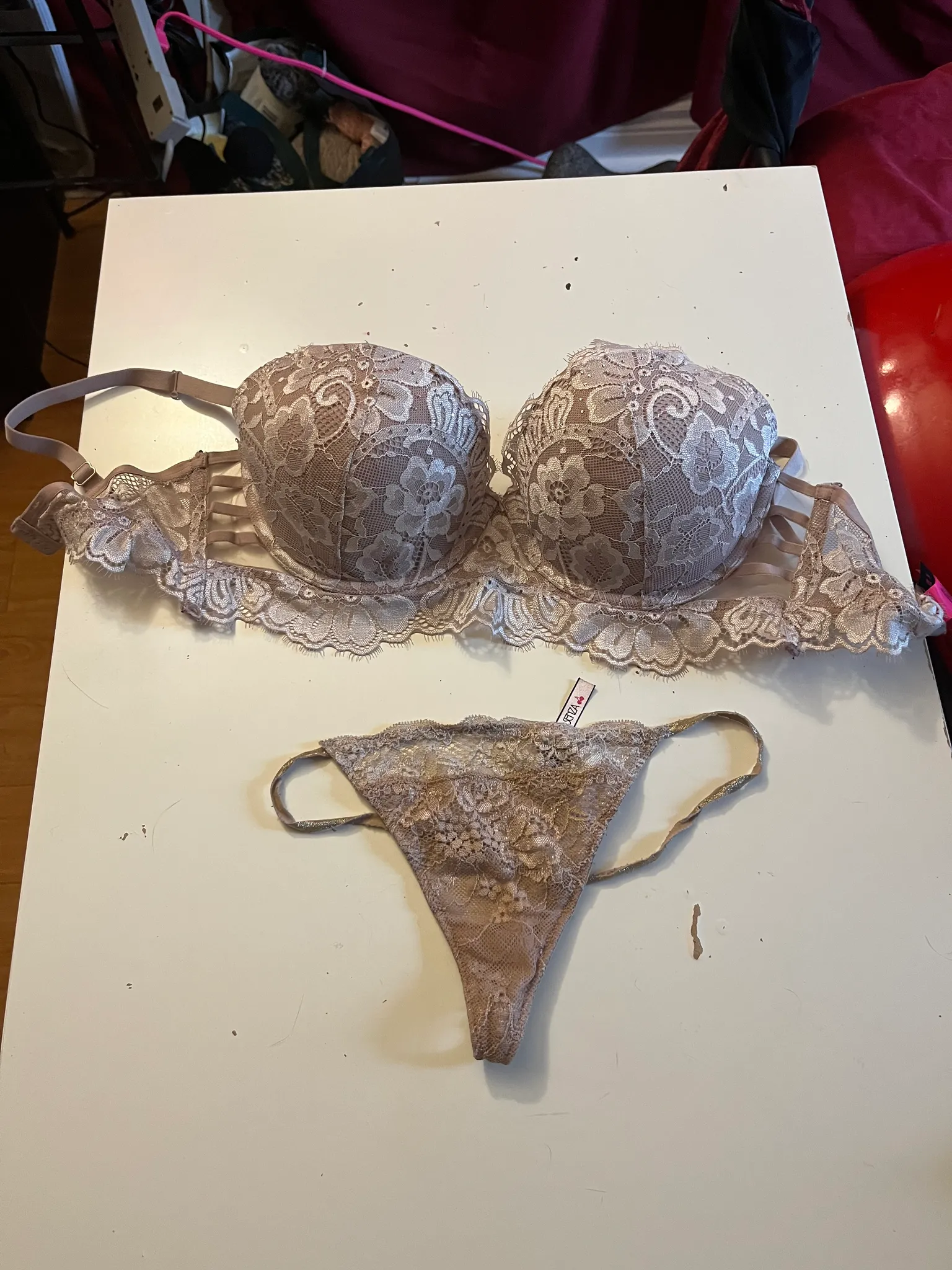 Gorgeous gold /nude bra and thong set photo 1
