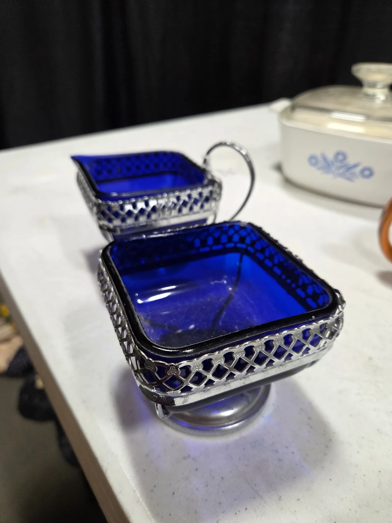 Blue glass C & S set photo 1