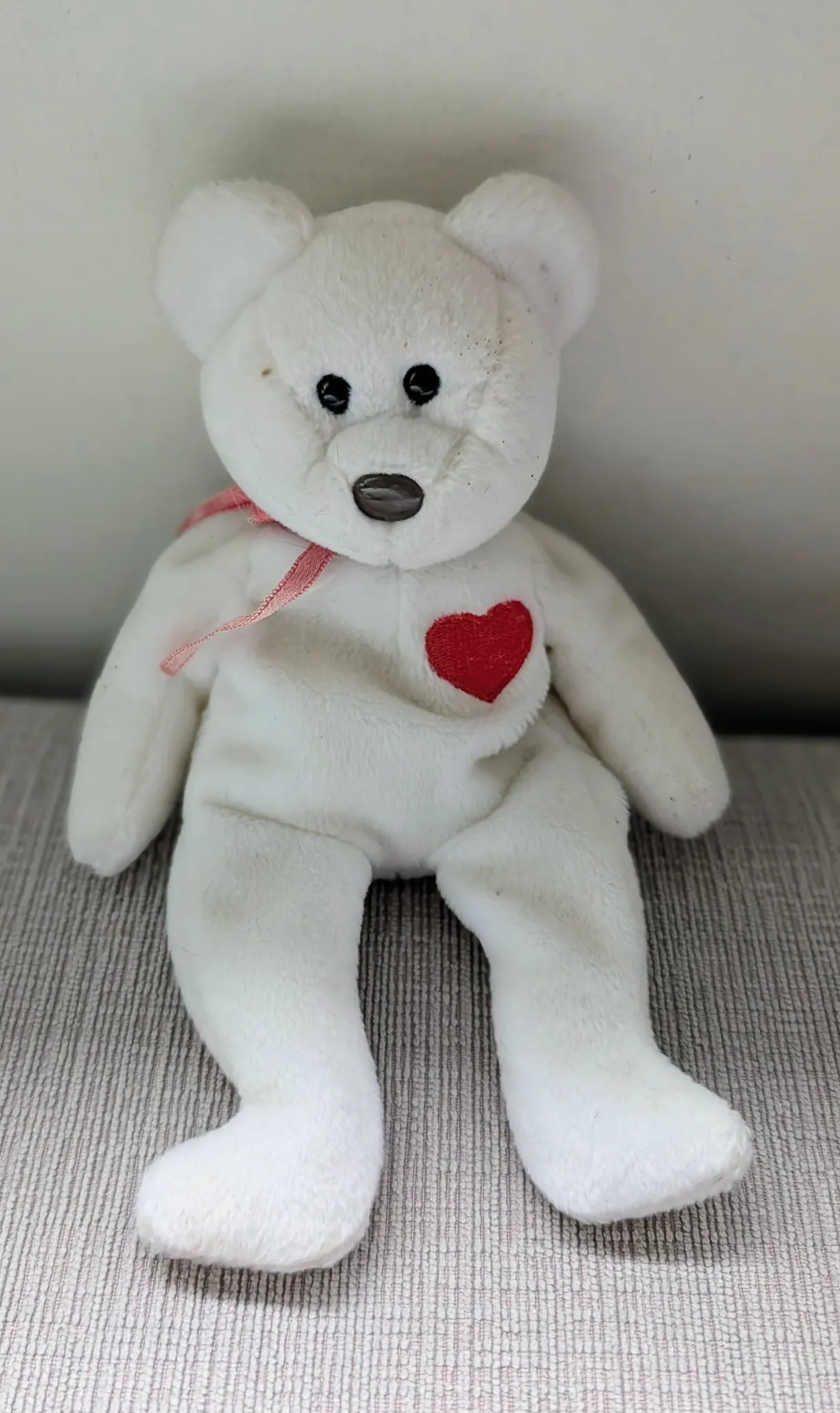 White Teddy Bear Beanie Baby with Red Heart Plush Toy photo 1