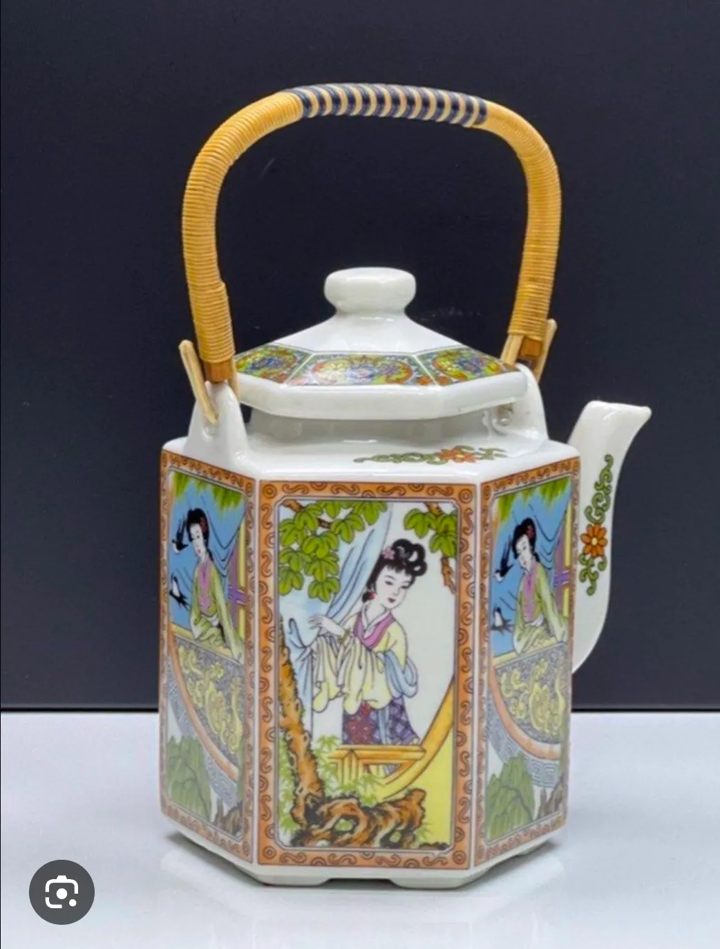 Vintage Teapot and cups with maiden motifs  photo 1