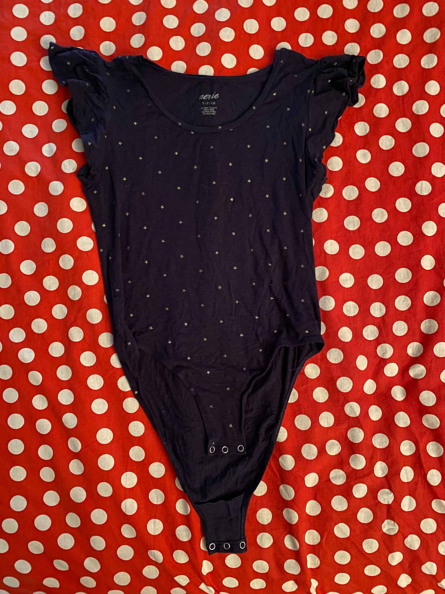 aerie navy blue with metallic silver stars bodysuit - size S photo 1