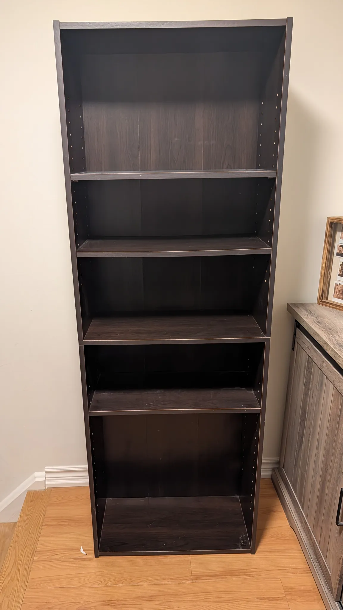 Dark Wood 5-Shelf Bookshelf photo 1