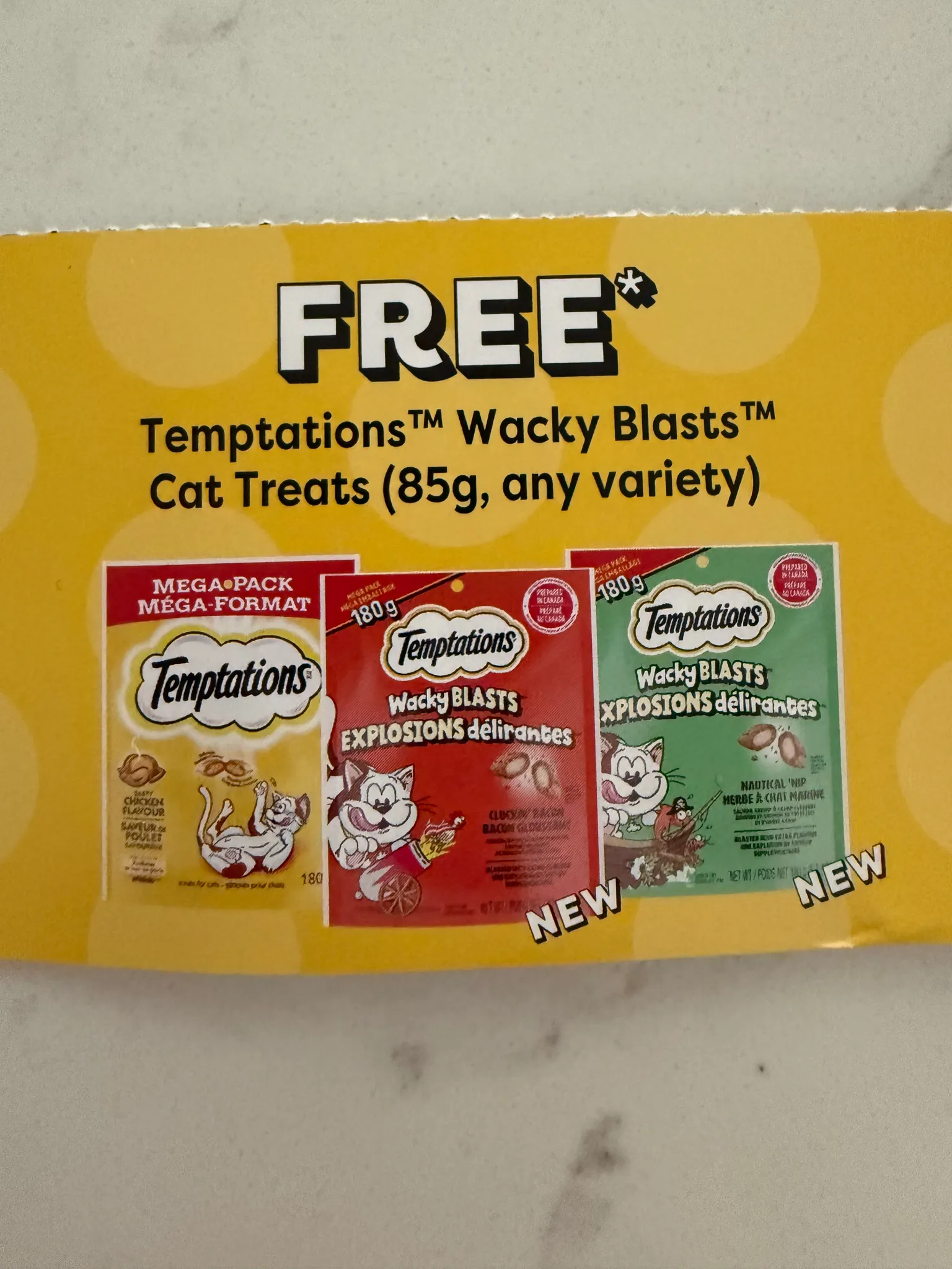 Coupon for Temptations Wacky Blast Cat Treats - 85g any variety  photo 1