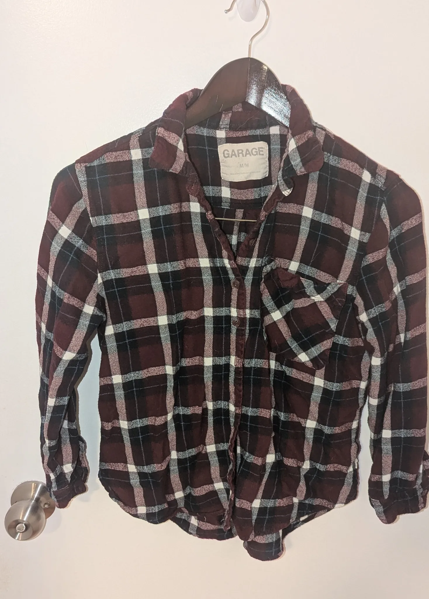 Garage Burgundy Plaid Flannel Shirt - Women's Medium photo 1