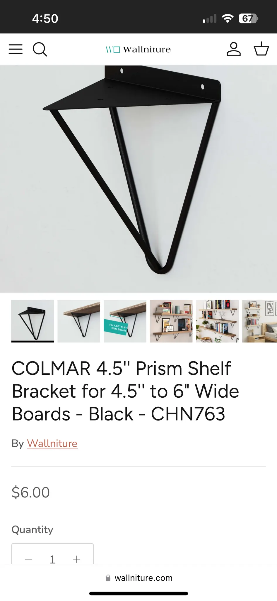COLMAR 4.5'' Prism Shelf Bracket for 4.5'' to 6" Wide Boards - W photo 1