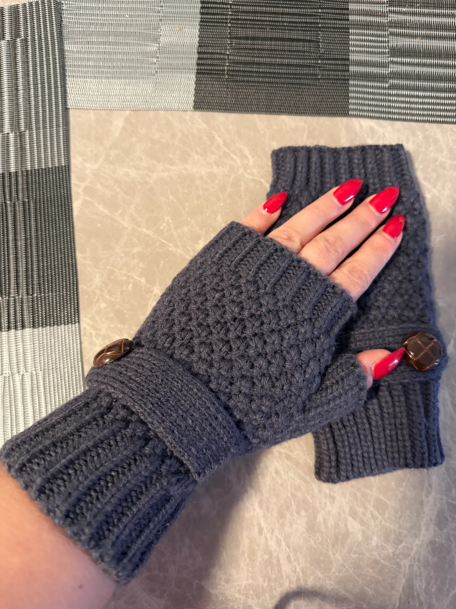Grey Knit Fingerless Gloves photo 1