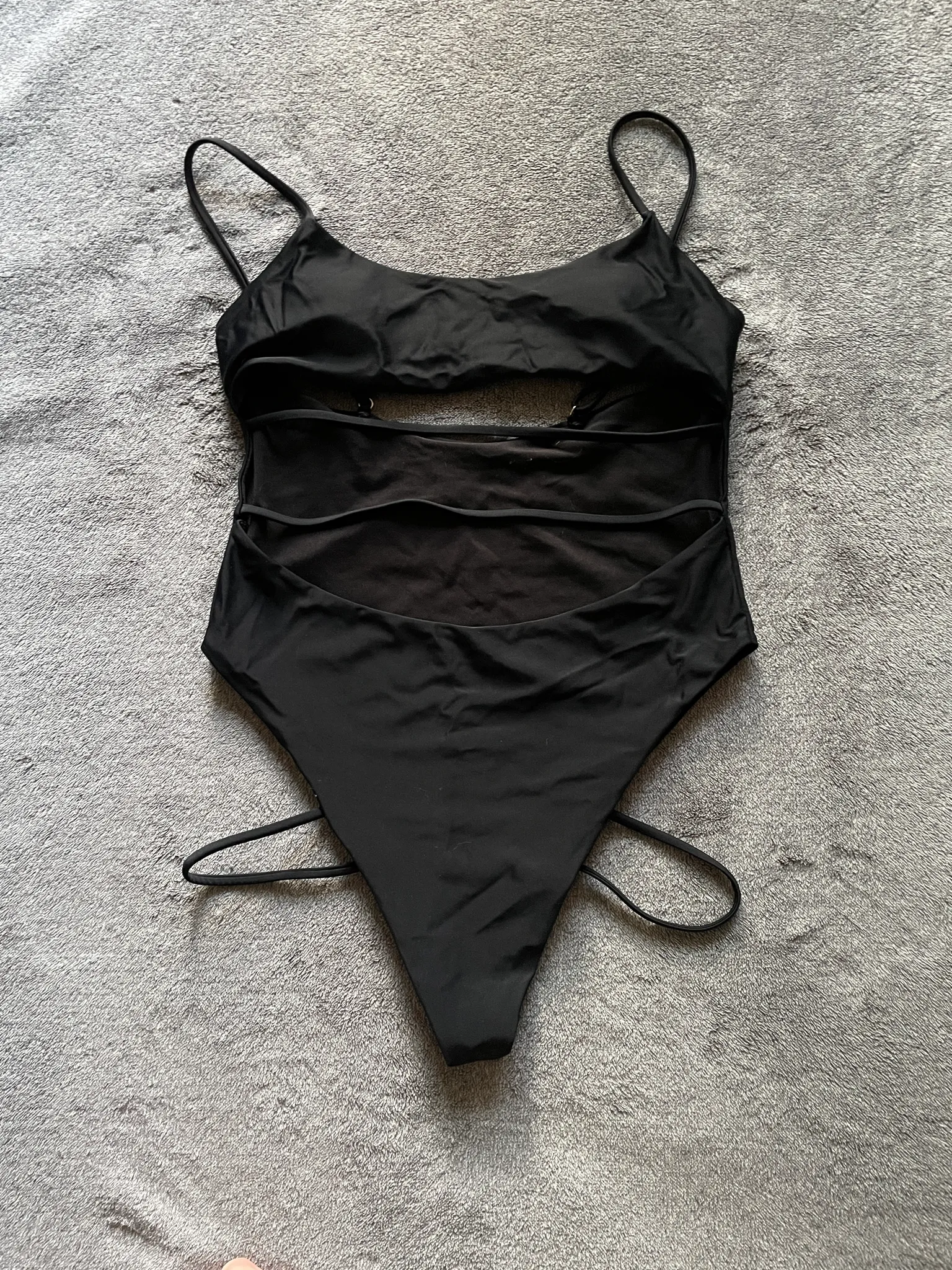 (Lg) Black One-Piece Bathing Suit with Strappy Cut-Outs photo 1