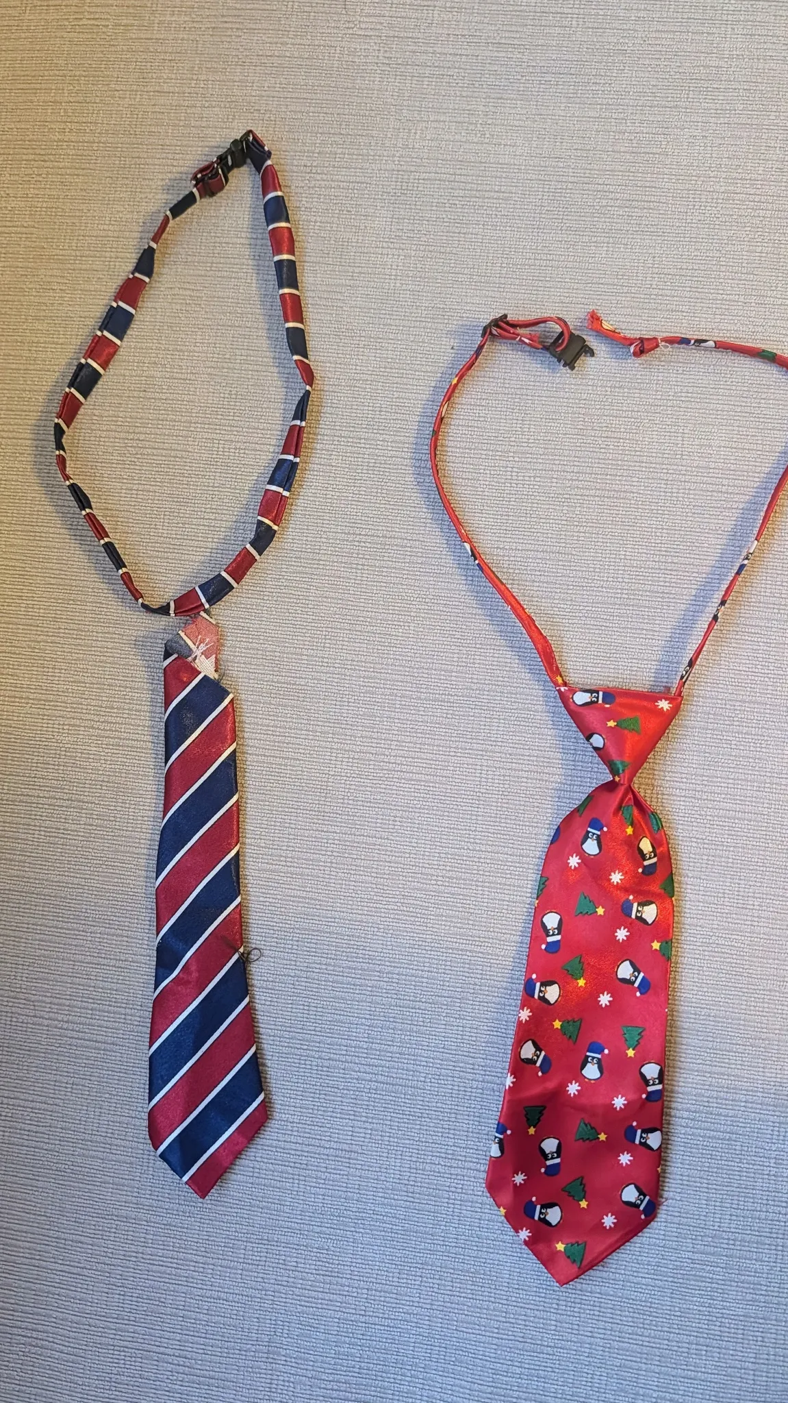 Two Dog Ties - Striped and Penguin Holiday Print (Need Repair) photo 1