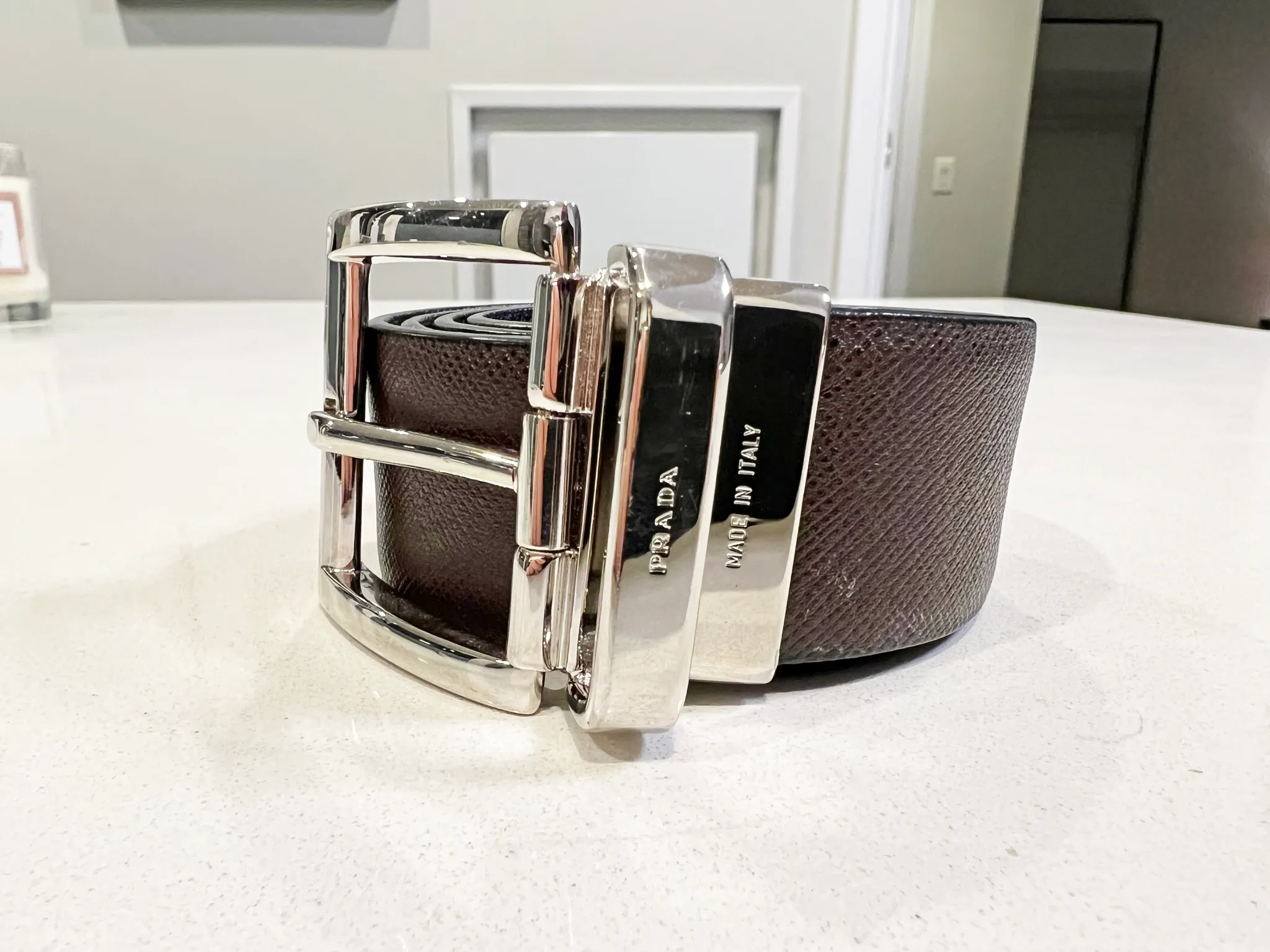 New Prada Reversible Saffiano Black & Brown Belt & Bag photo 1