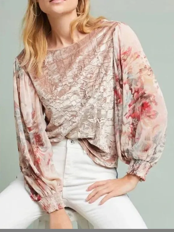 Anthropologie Meadow Rue Crushed Velvet Floral Top photo 1