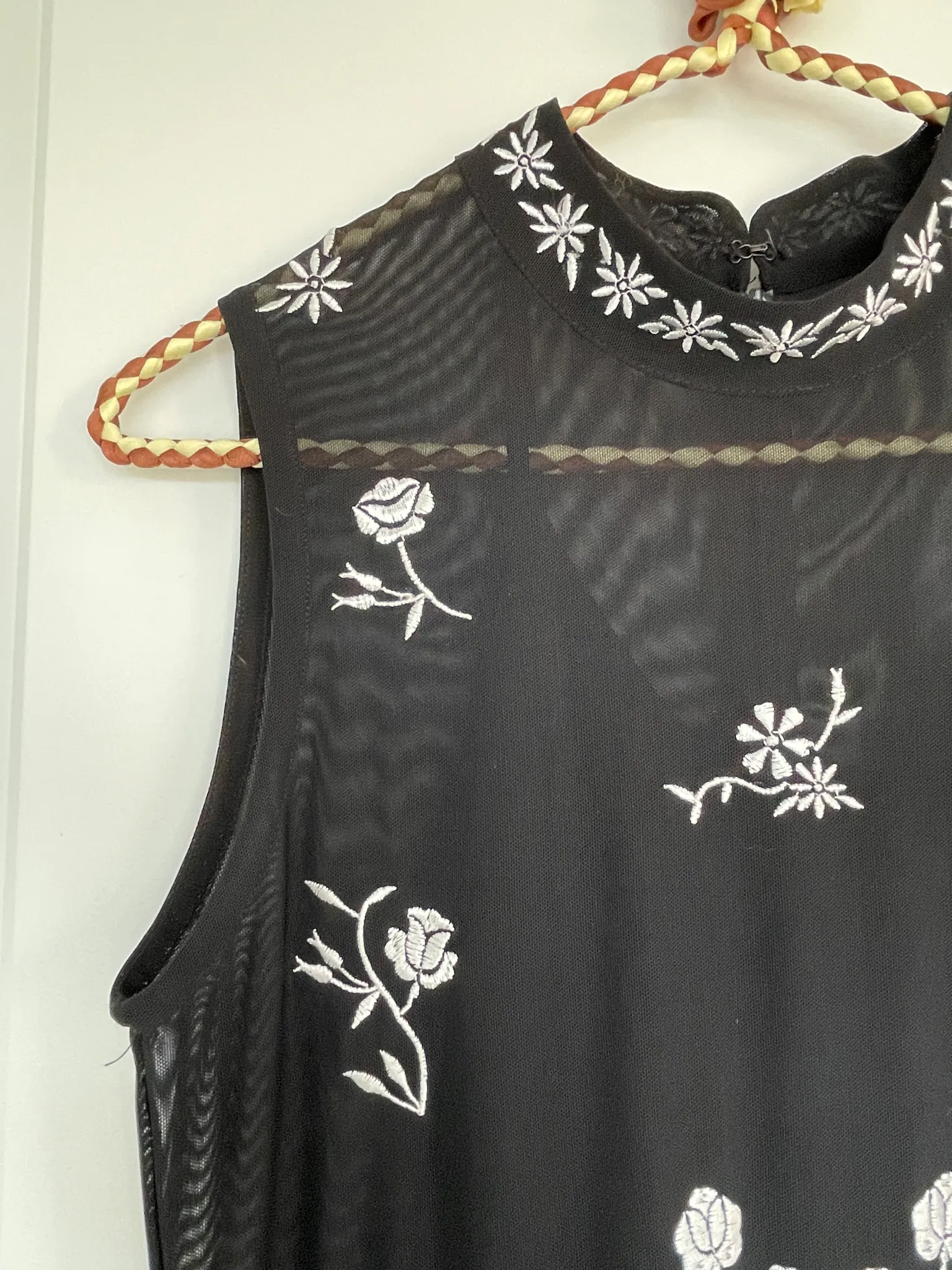 Black mesh and embroidered maxi overdress with black slip photo 1