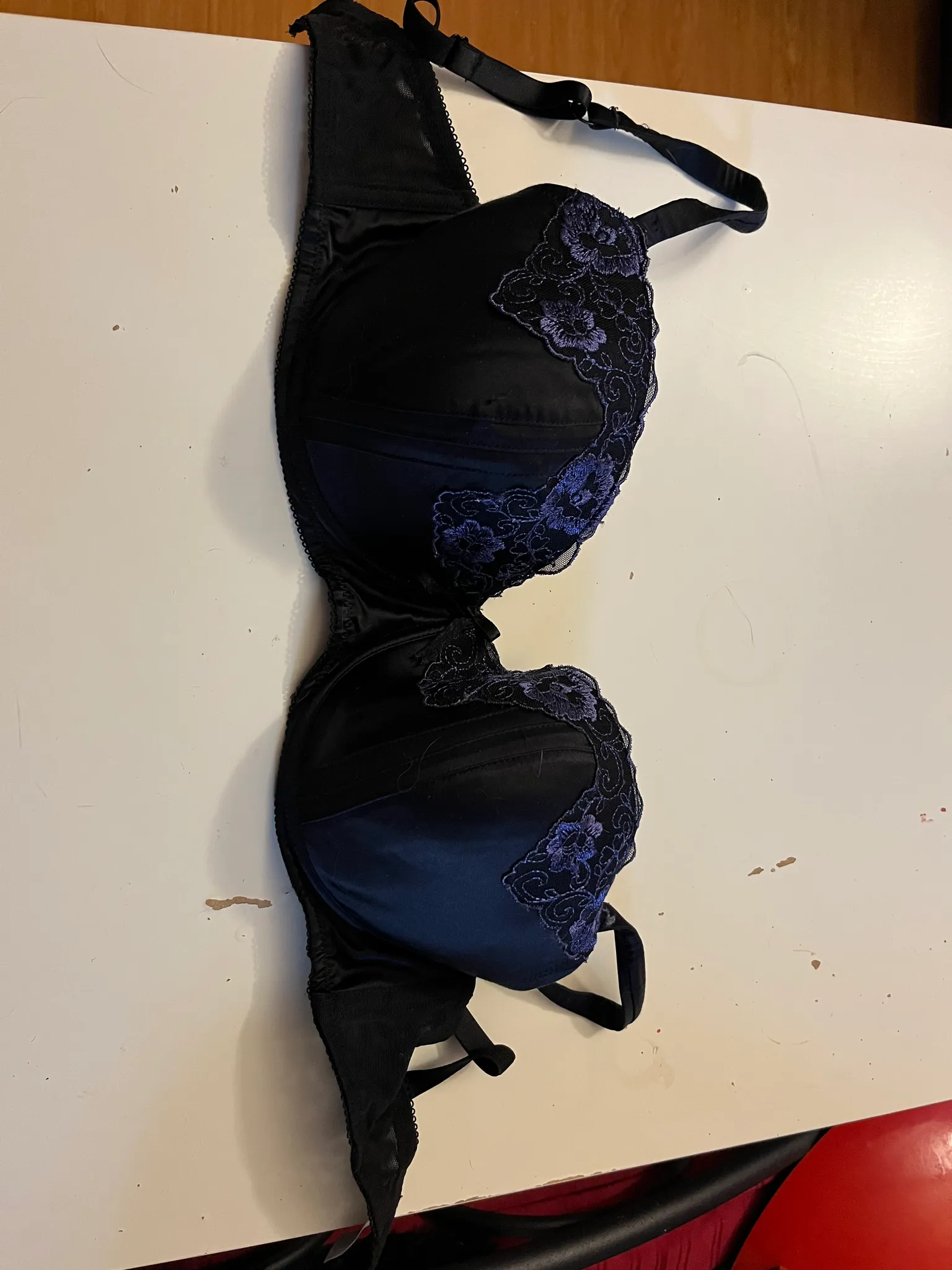 Satin black bra with blue accent photo 1