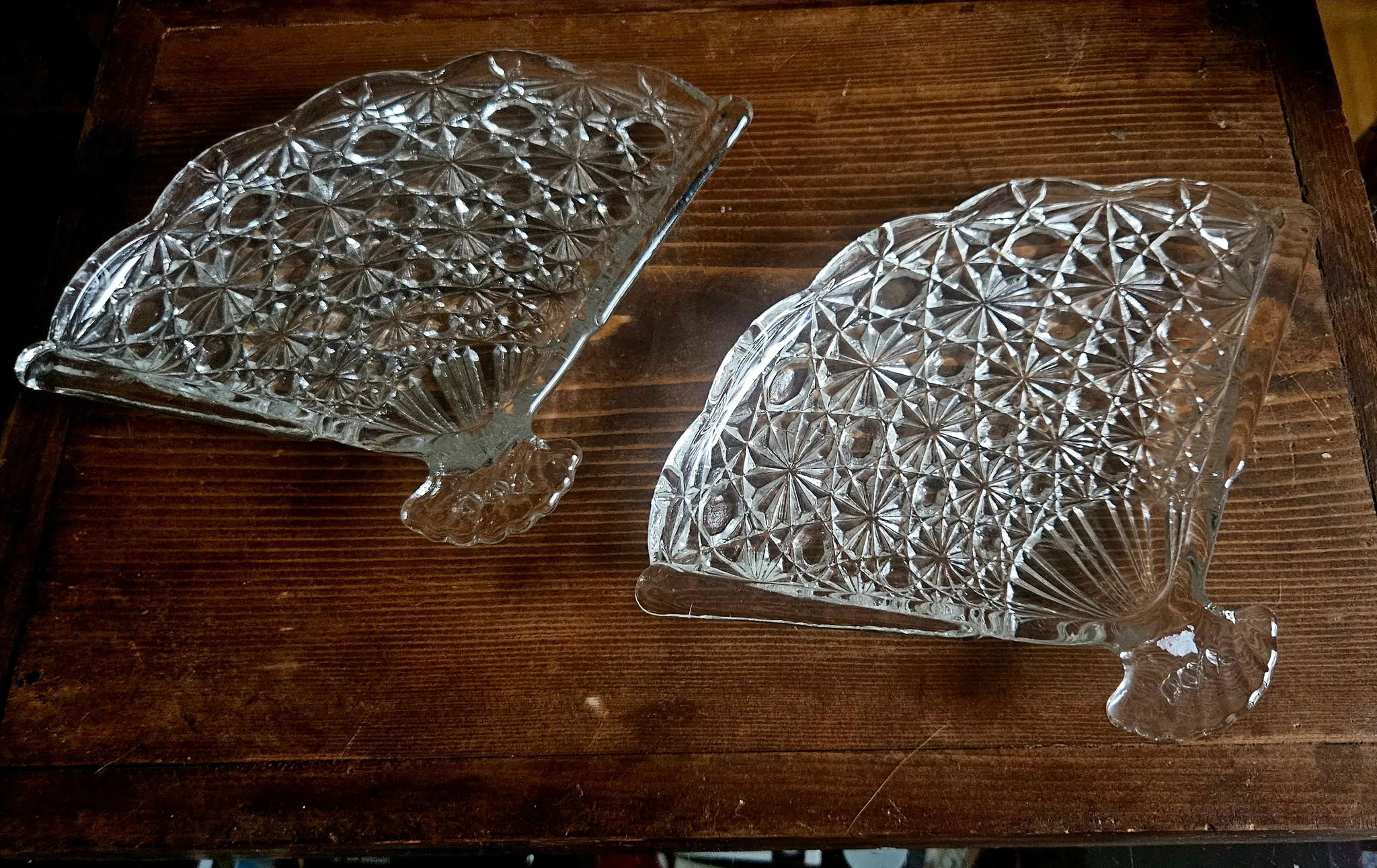 Pair of Vintage Pressed Glass Fan Dishes photo 1