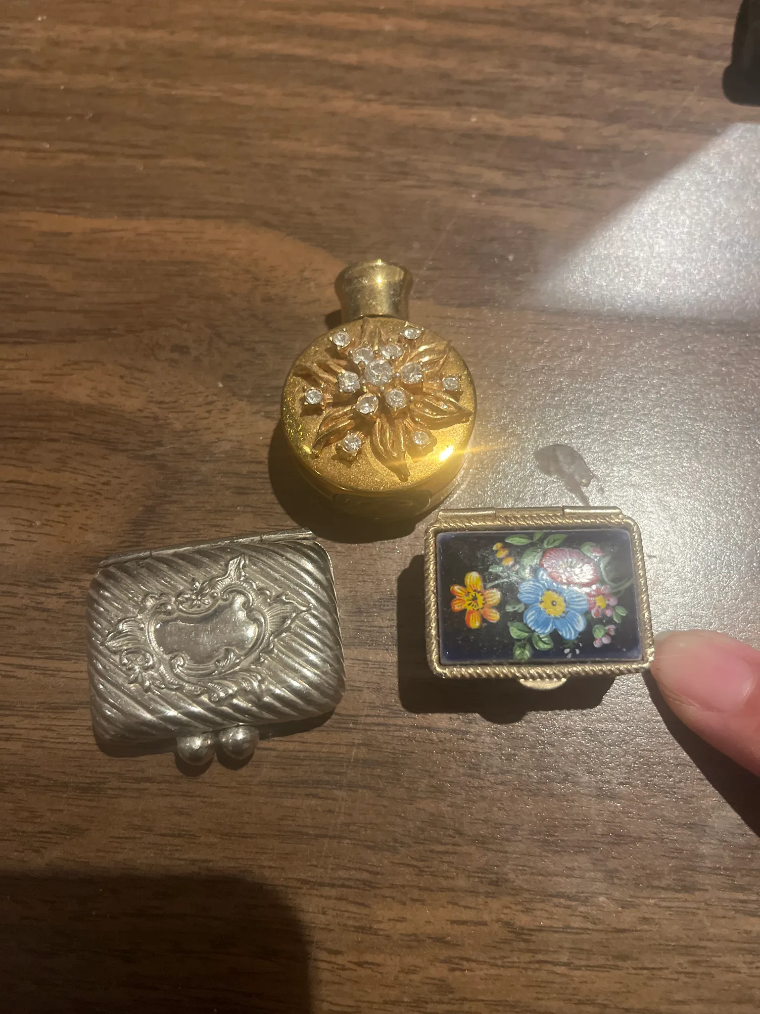 Vintage pill jars and mini perfume bottle photo 1