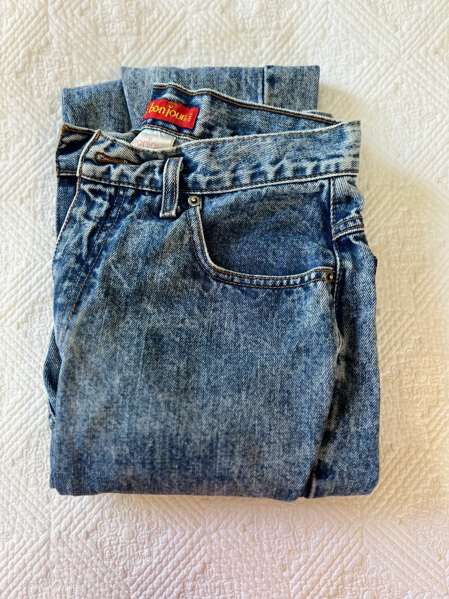 Vintage Acid Wash Bonjour Jeans, Straight Leg, Zipper Bottom, 28 photo 1