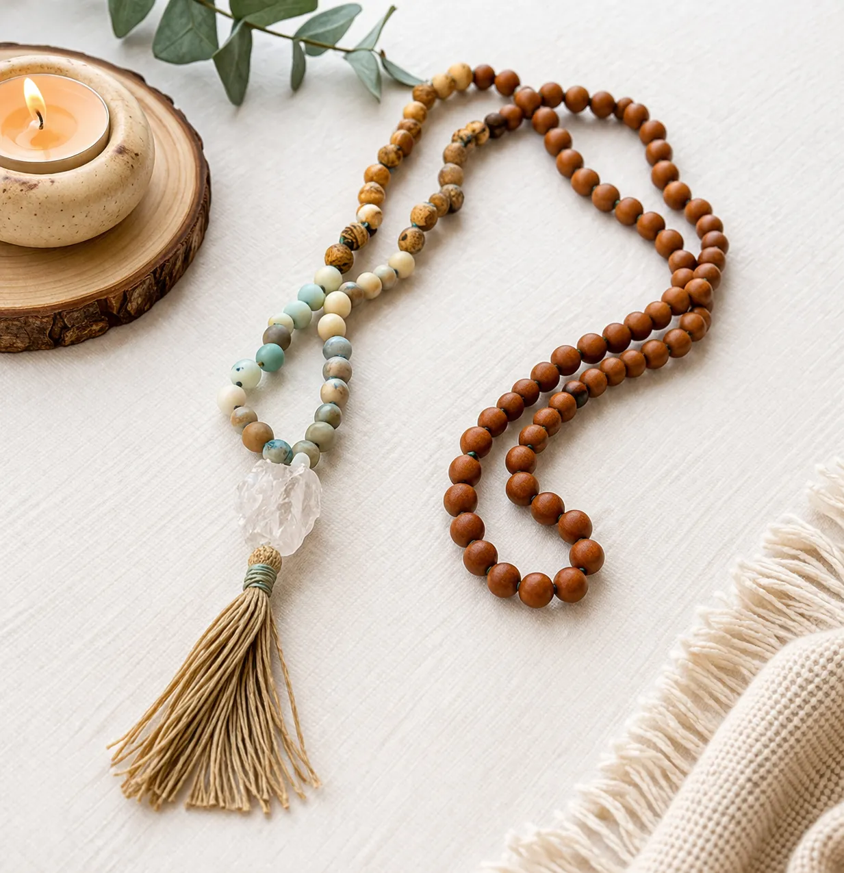 Mala Beads Necklace with Crystal – Meditation / Decorative  photo 1