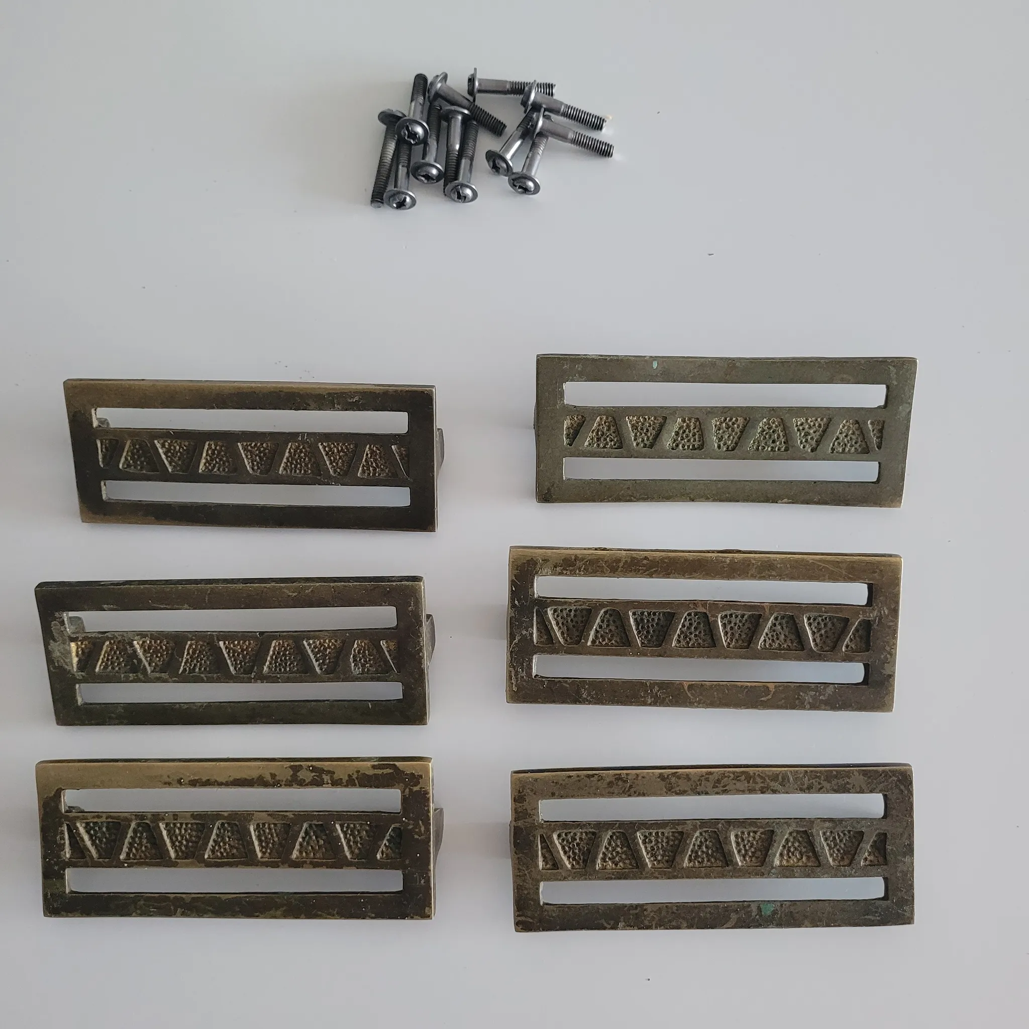 6x Mid-Century Brass Drawer Handles  photo 1